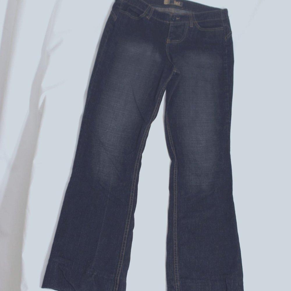 L.E.I. Black Denim Jeans Size 11 Straight Leg Gold Stitching Button Closure